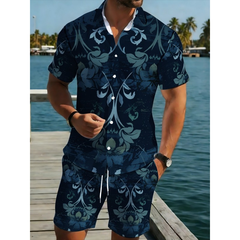 Printed Floral Shirt - طقم قميص قصير الأكمام وشورت للرجال