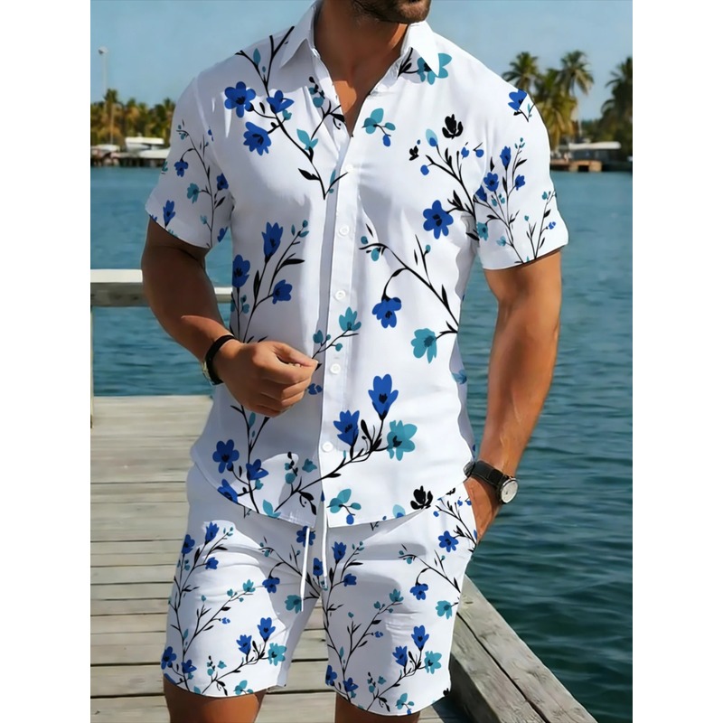 Printed Floral Shirt - طقم قميص قصير الأكمام مع شورت