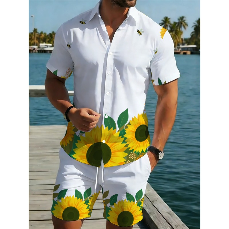 Printed Floral Shirt - طقم قميص وشورت للرجال مطبوع بنقش