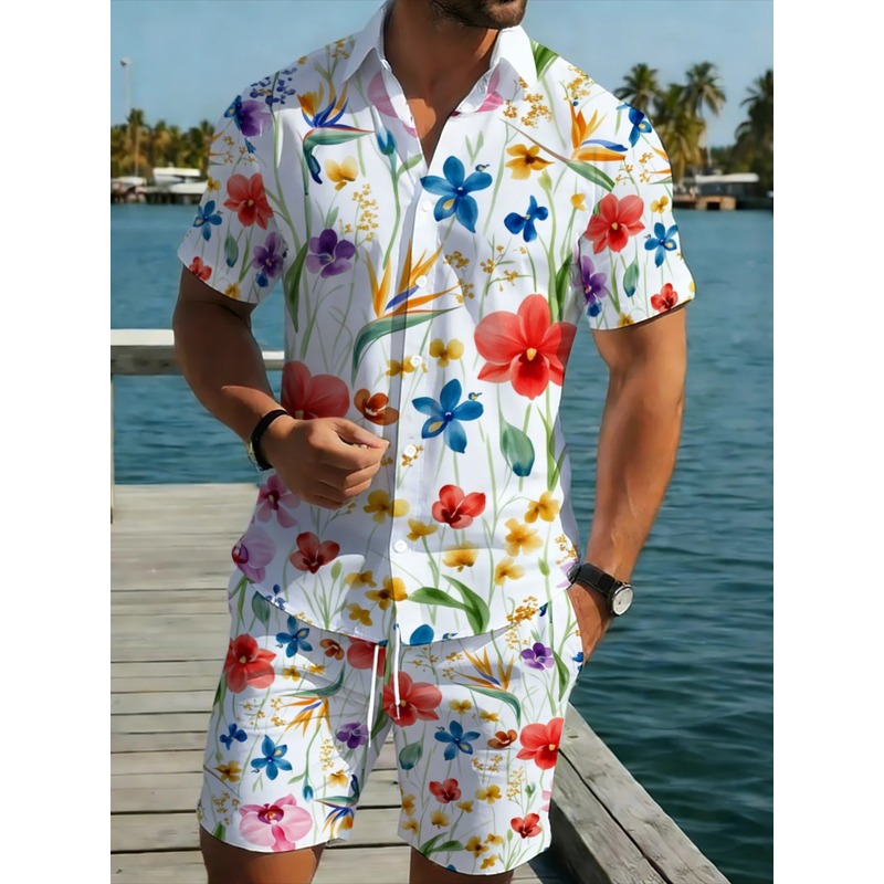 Printed Floral Shirt - طقم صيفي للرجال مكون من قميص