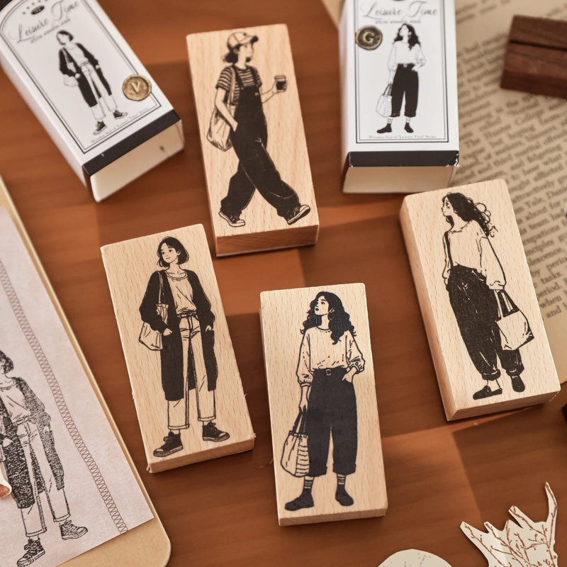 Vintage Fashion Journal - الإبداعية فتاة الموضة الخشب ختم Vintage