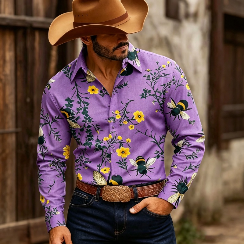 قميص رجالي بأكمام طويلة ونقشة  - مراجعة Printed Floral Shirt وسعره