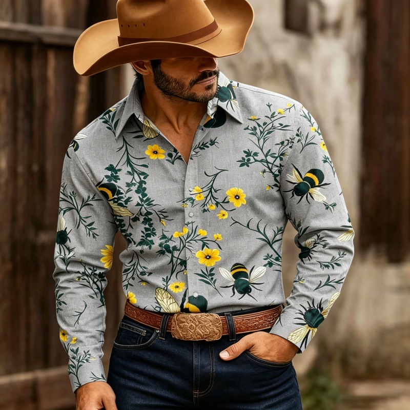 قميص رجالي بأكمام طويلة ونقشة  - مراجعة Printed Floral Shirt وسعره