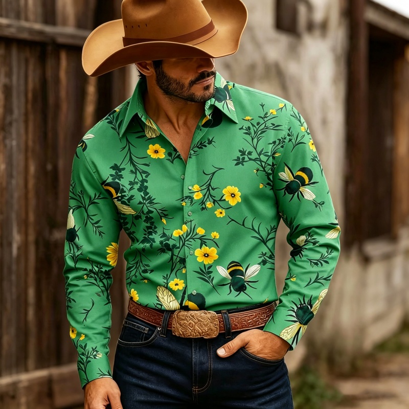 قميص رجالي بأكمام طويلة ونقشة  - مراجعة Printed Floral Shirt وسعره